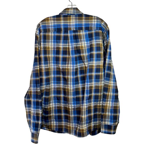 Eddie Bauer Travex Button Front Shirt Men's XL On The Go Poplin Blue Brown L/S - Picture 2 of 4